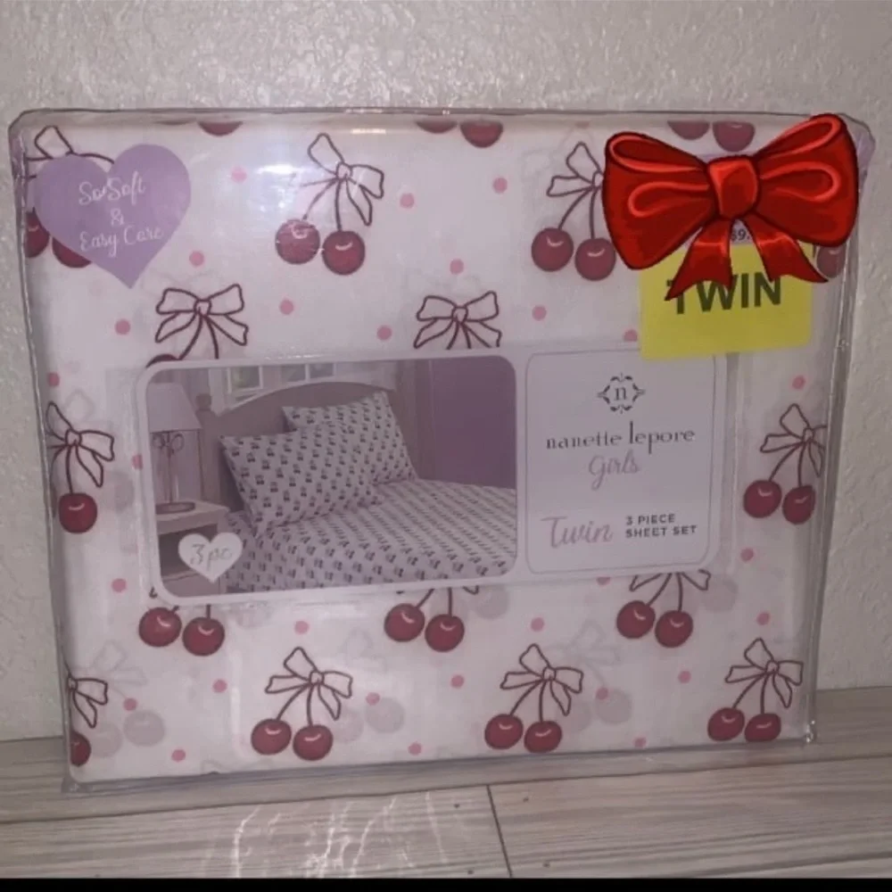 Nanette Lepore Cherry Bows TWIN Sheet Set 3 pc